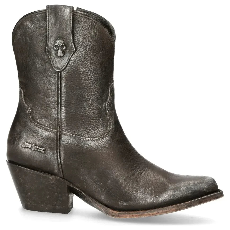 Women's New Rock WSTM006-S1 Black Leather Cowboy Western Boots