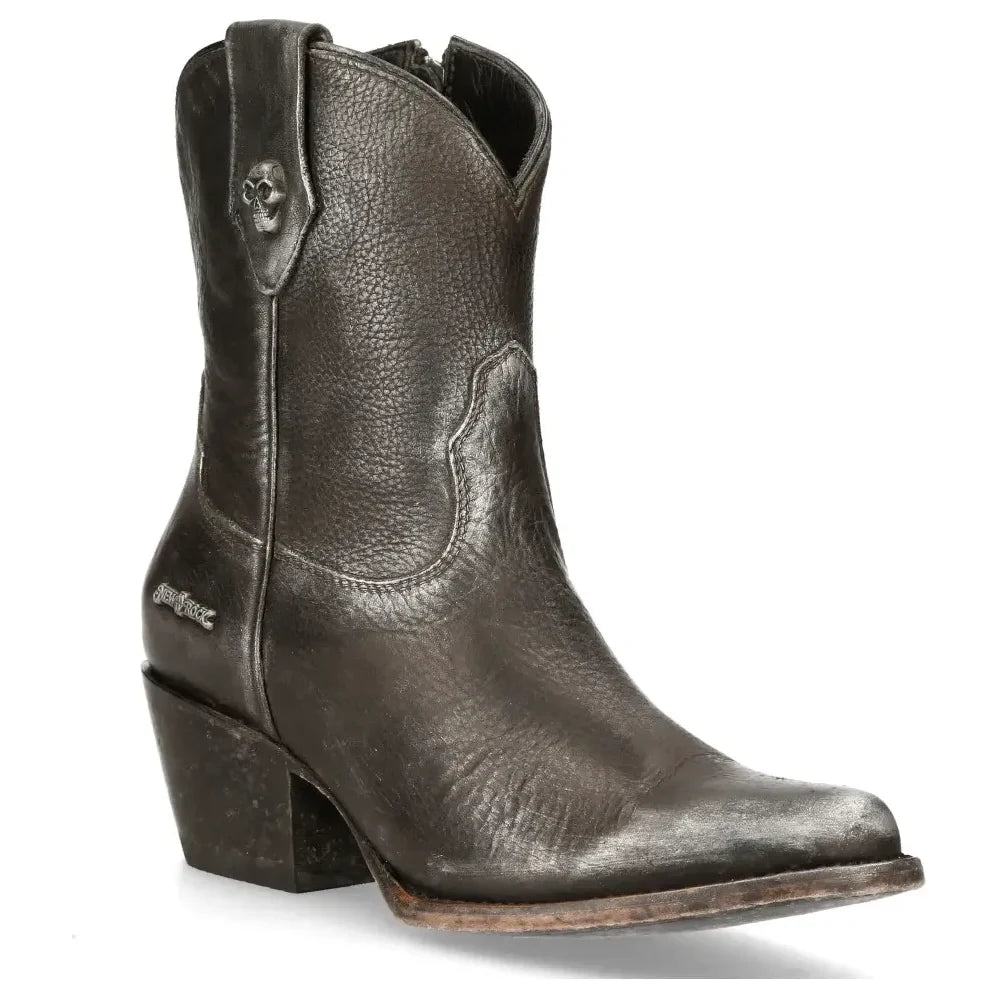 Women's New Rock WSTM006-S1 Black Leather Cowboy Western Boots