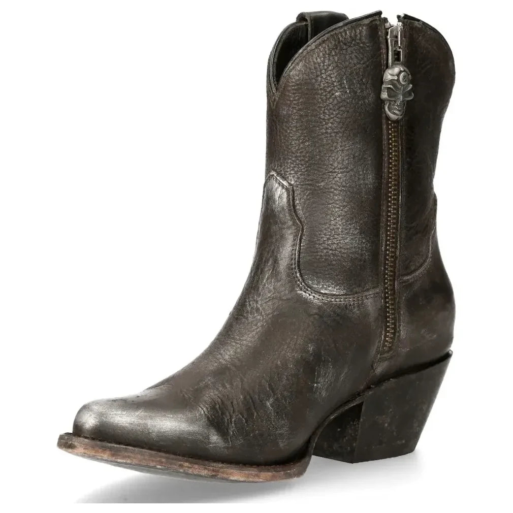 Women's New Rock WSTM006-S1 Black Leather Cowboy Western Boots