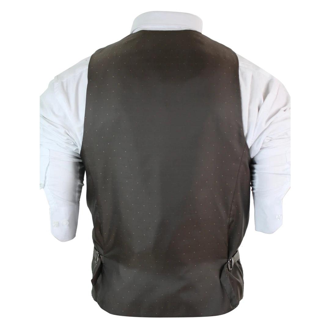 Mens Herringbone Tweed Vintage Check Waistcoat Velvet Trim Blue Brown Grey - Knighthood Store