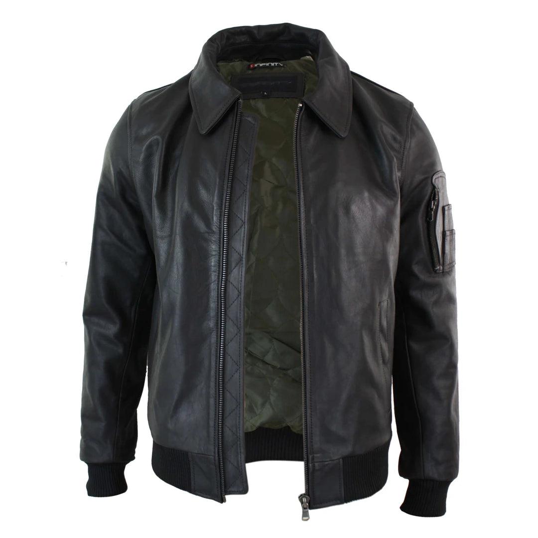Mens Genuine Real Leather Harrington Bomber MA1 Classic Pilot MOD Jacket - Knighthood Store