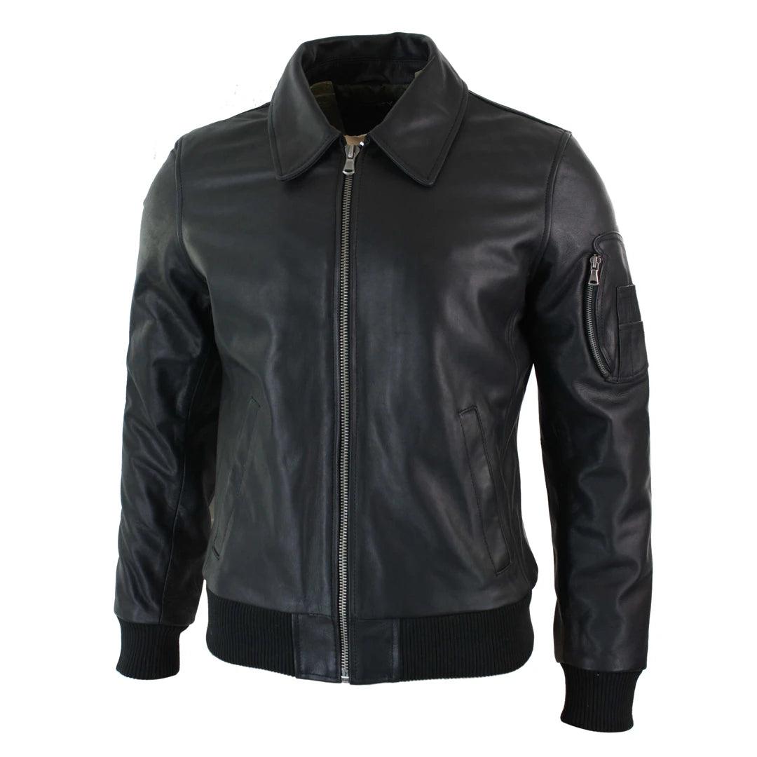 Mens Genuine Real Leather Harrington Bomber MA1 Classic Pilot MOD Jacket - Knighthood Store