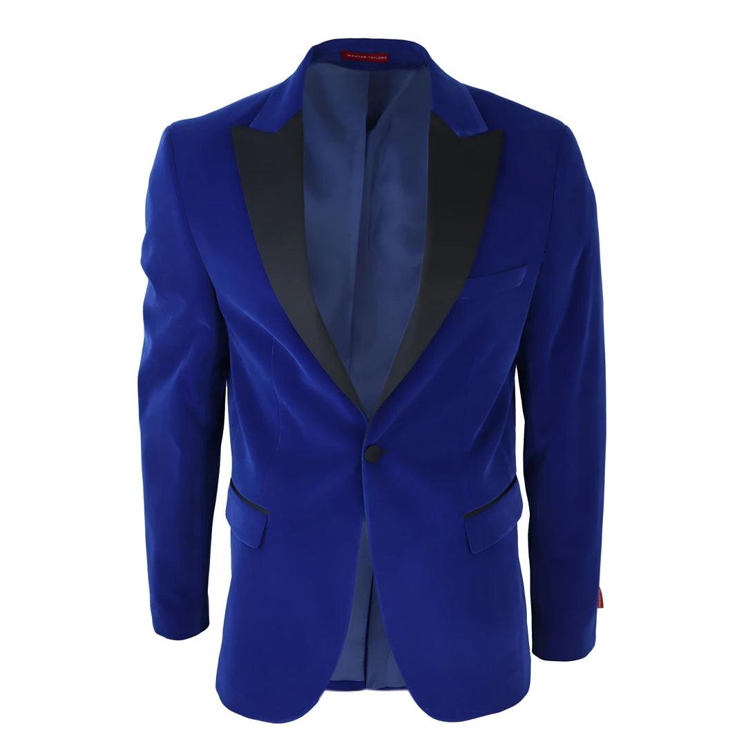Mens Royal Blue Velvet Tuxedo Blazer Satin Peak Lapels Dinner Jacket Wedding Prom Black Tie - Knighthood Store