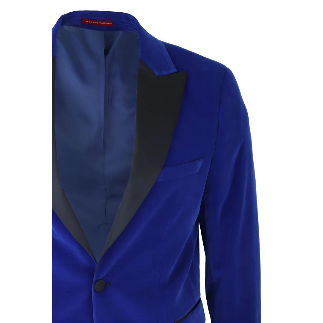 Mens Royal Blue Velvet Tuxedo Blazer Satin Peak Lapels Dinner Jacket Wedding Prom Black Tie - Knighthood Store
