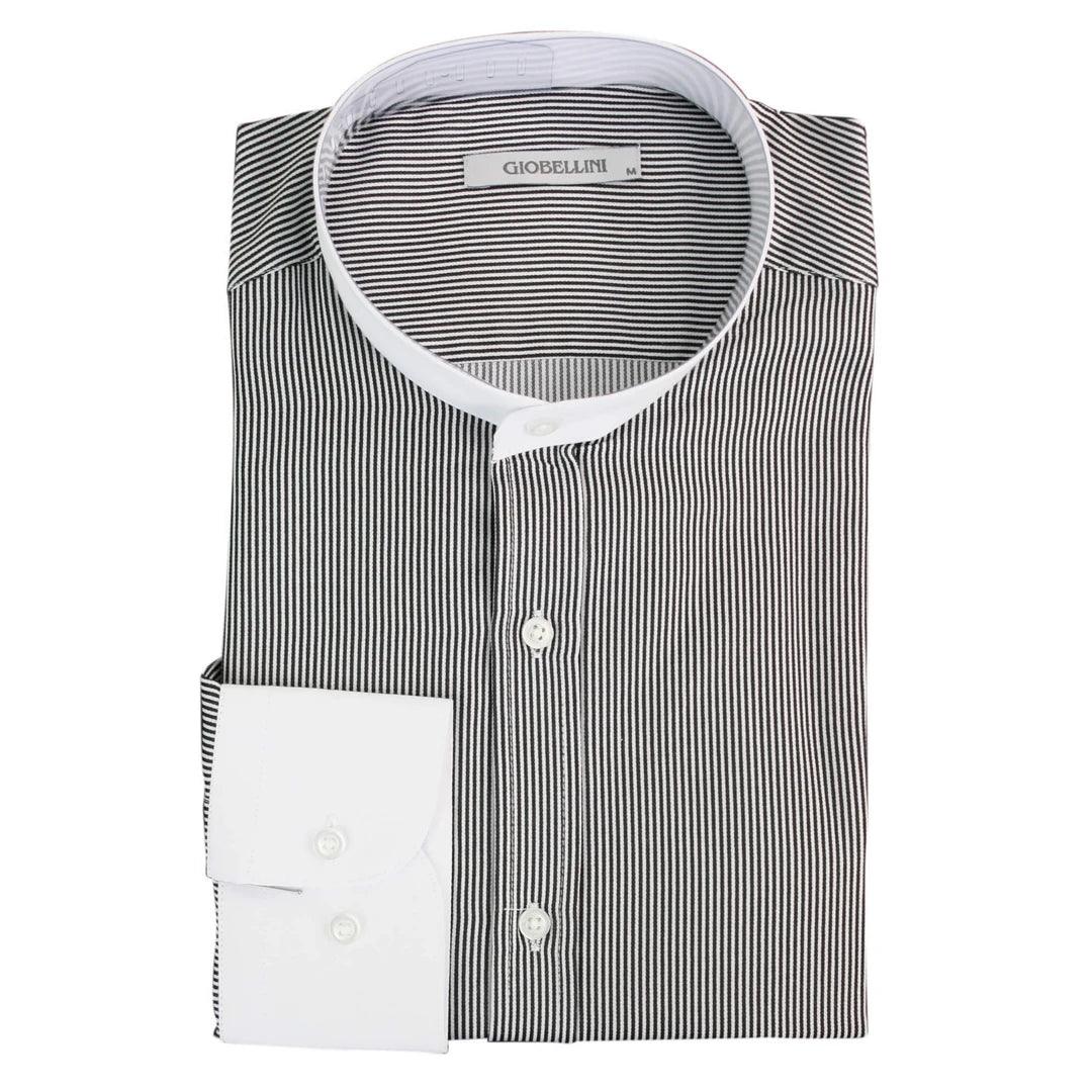 Mens Retro 1920s Shirt Vintage Classic Removable Collar Stripe Grandad Nehru Shelby Penny Button - Knighthood Store