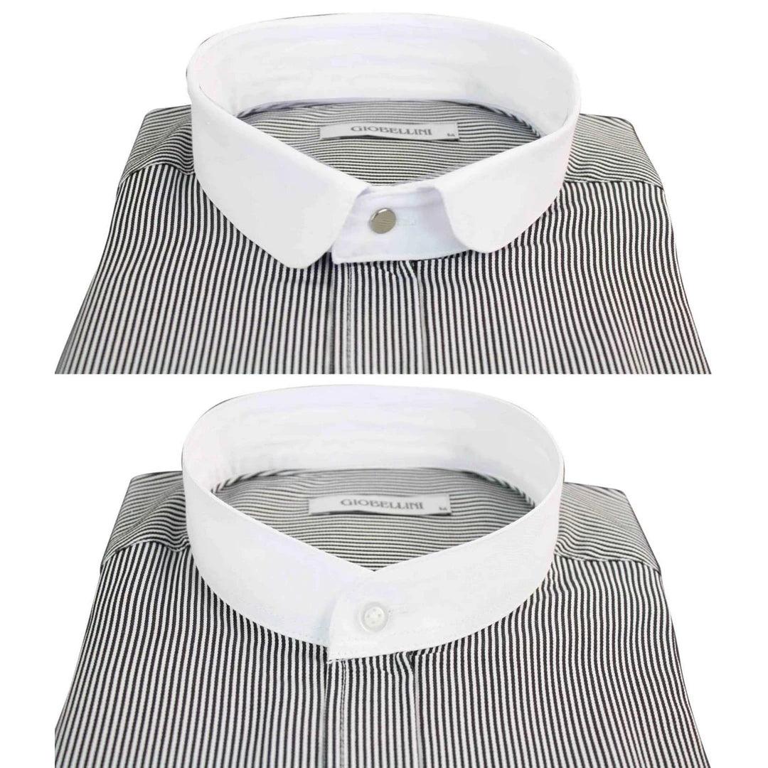 Mens Retro 1920s Shirt Vintage Classic Removable Collar Stripe Grandad Nehru Shelby Penny Button - Knighthood Store