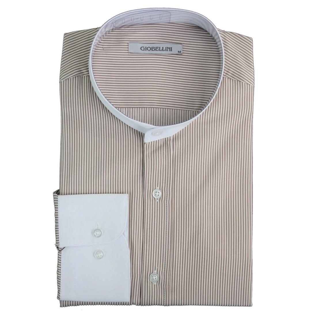 Mens Retro 1920s Shirt Vintage Classic Removable Collar Stripe Grandad Nehru Shelby Penny Button - Knighthood Store