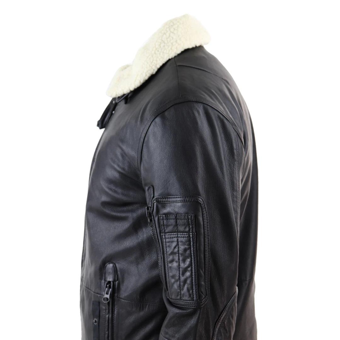 Mens Vintage Real Leather Jacket Washed Bomber Air Force Pilot Fur Collar Casual - Knighthood Store