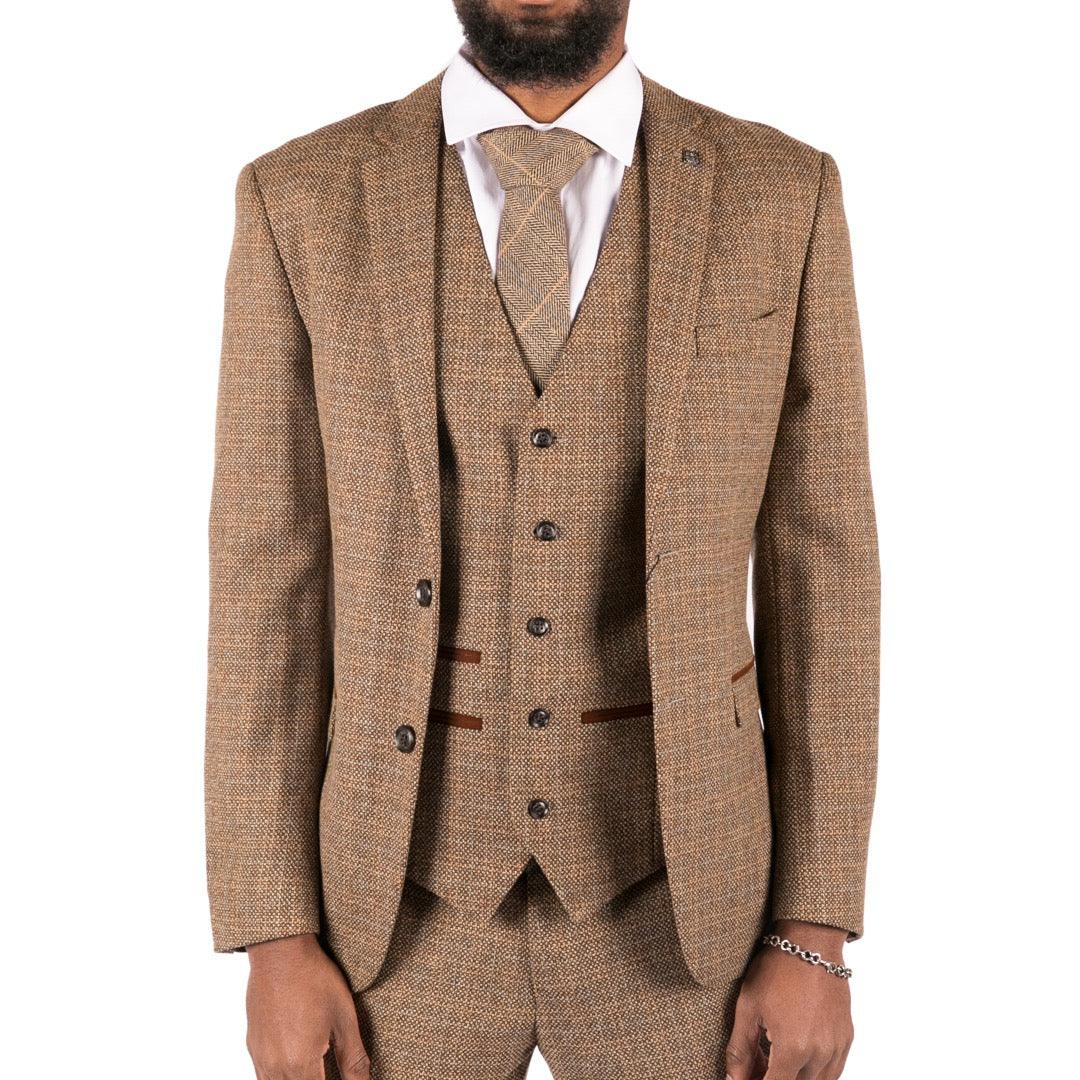Mens 3 Piece Suit Tweed Check Vintage Retro Tailored Fit 1920s - Knighthood Store