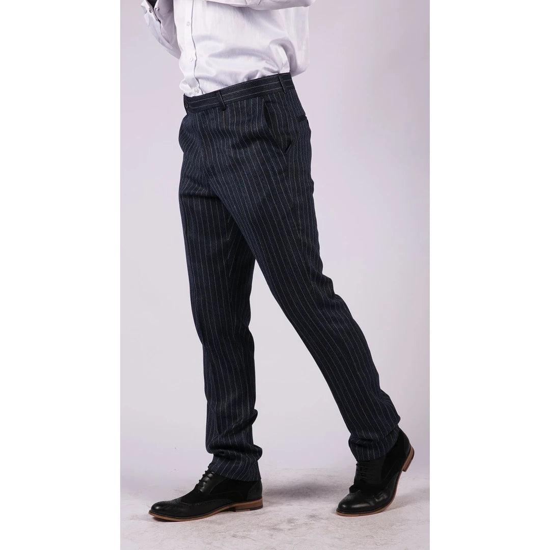 Mens Black Tweed Trousers Check Vintage 1920s Gatsby Blinders Tailored Fit Grey Blue - Knighthood Store