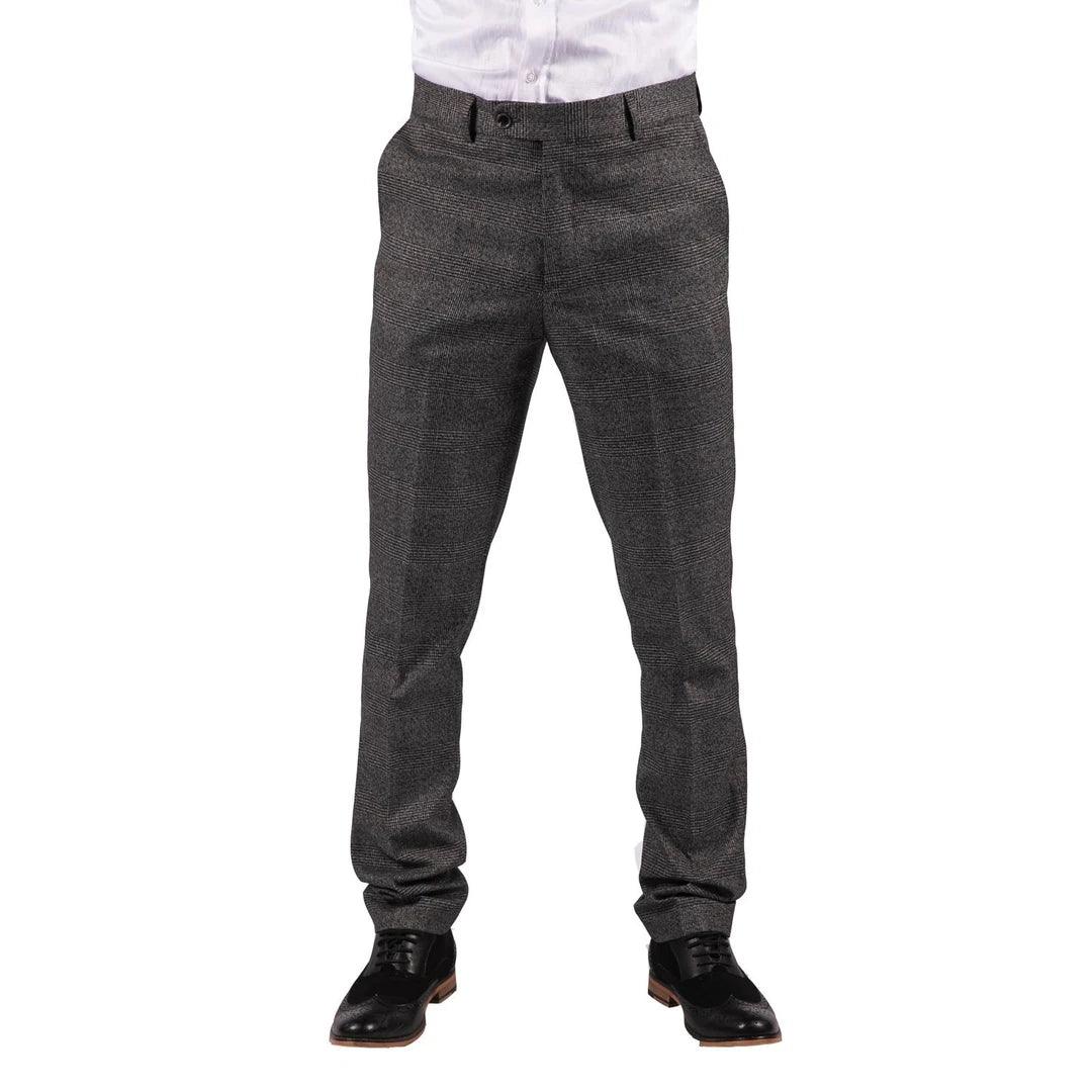 Mens Black Tweed Trousers Check Vintage 1920s Gatsby Blinders Tailored Fit Grey Blue - Knighthood Store