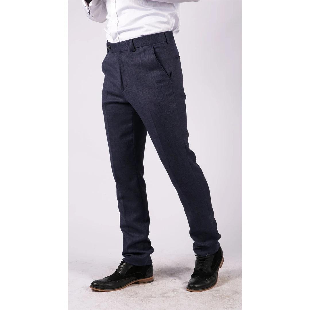 Mens Black Tweed Trousers Check Vintage 1920s Gatsby Blinders Tailored Fit Grey Blue - Knighthood Store