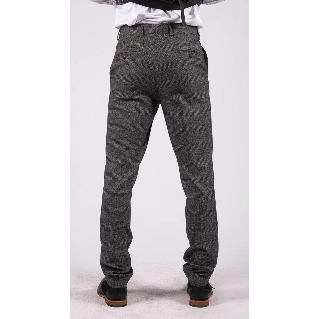 Mens Black Tweed Trousers Check Vintage 1920s Gatsby Blinders Tailored Fit Grey Blue - Knighthood Store