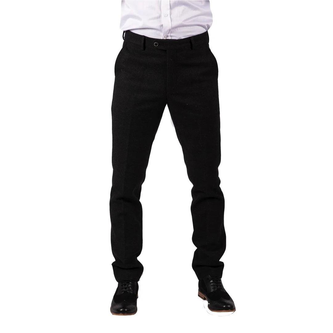 Mens Black Tweed Trousers Check Vintage 1920s Gatsby Blinders Tailored Fit Grey Blue - Knighthood Store