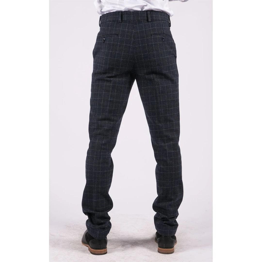 Mens Black Tweed Trousers Check Vintage 1920s Gatsby Blinders Tailored Fit Grey Blue - Knighthood Store
