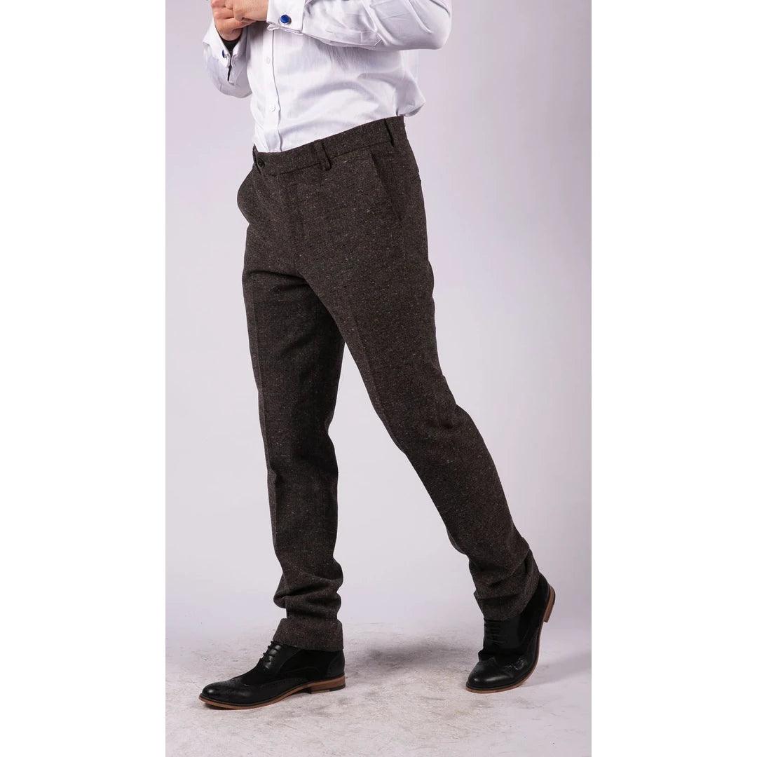 Mens Black Tweed Trousers Check Vintage 1920s Gatsby Blinders Tailored Fit Grey Blue - Knighthood Store