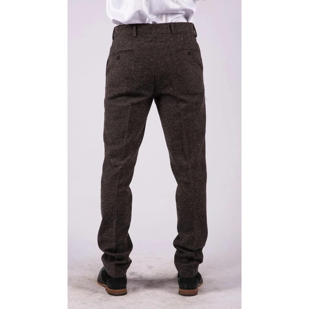 Mens Black Tweed Trousers Check Vintage 1920s Gatsby Blinders Tailored Fit Grey Blue - Knighthood Store