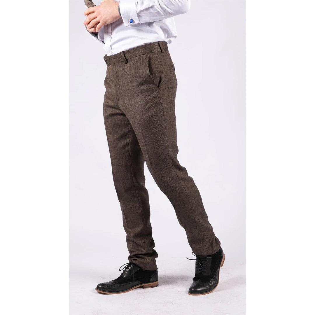 Mens Black Tweed Trousers Check Vintage 1920s Gatsby Blinders Tailored Fit Grey Blue - Knighthood Store