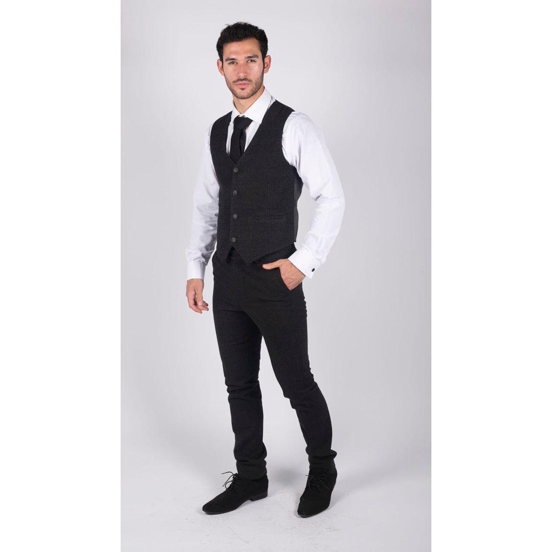 Mens Classic Waistcoat Prince Of Wales Check Black Slim Fit Vintage Wedding - Knighthood Store
