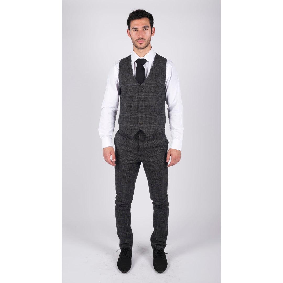 Mens Classic Waistcoat Prince Of Wales Check Dark Grey Slim Fit Vintage Wedding - Knighthood Store