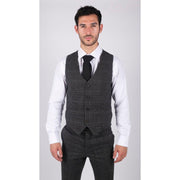 Mens Classic Waistcoat Prince Of Wales Check Dark Grey Slim Fit Vintage Wedding - Knighthood Store