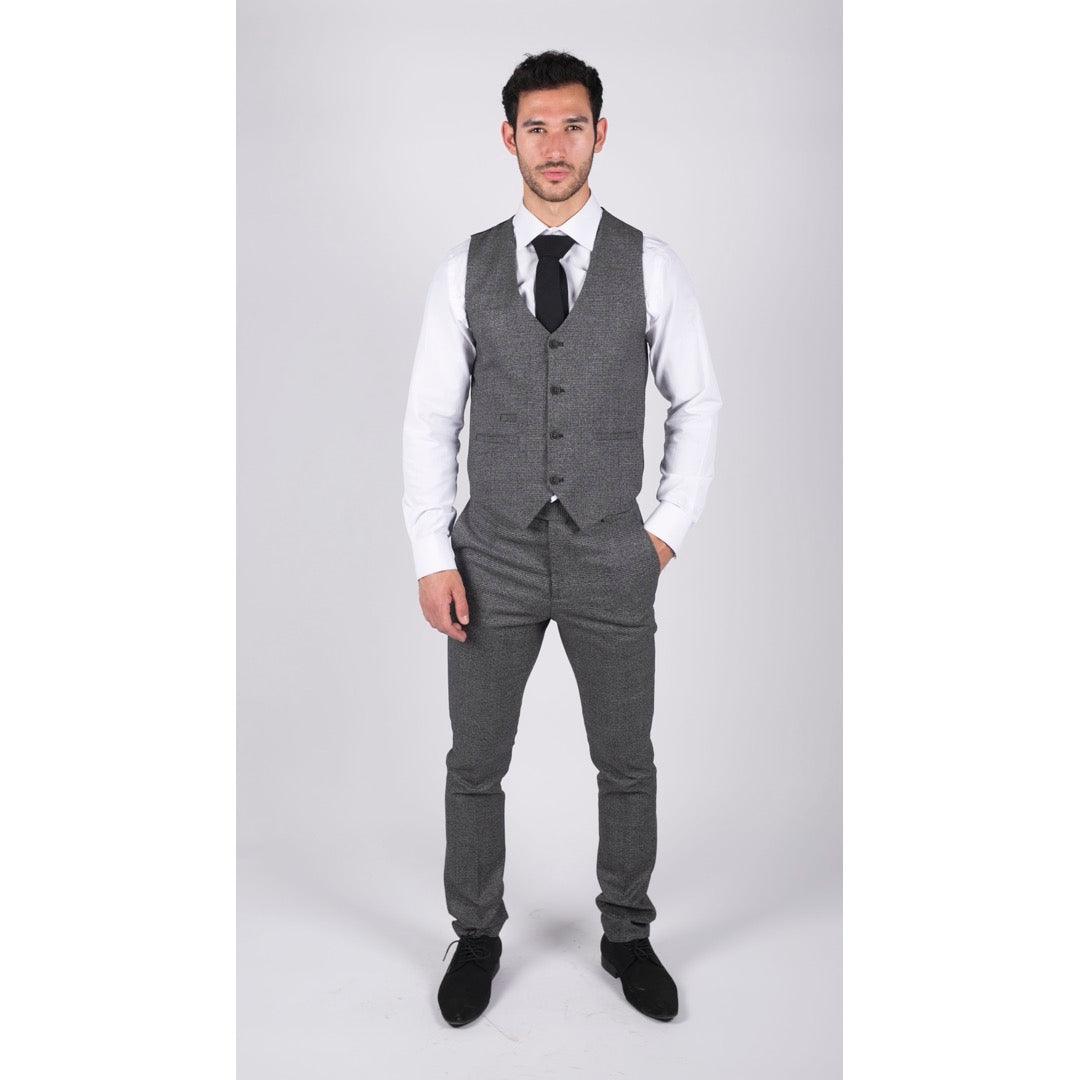 Mens Classic Waistcoat Prince Of Wales Check Grey Slim Fit Vintage Wedding - Knighthood Store