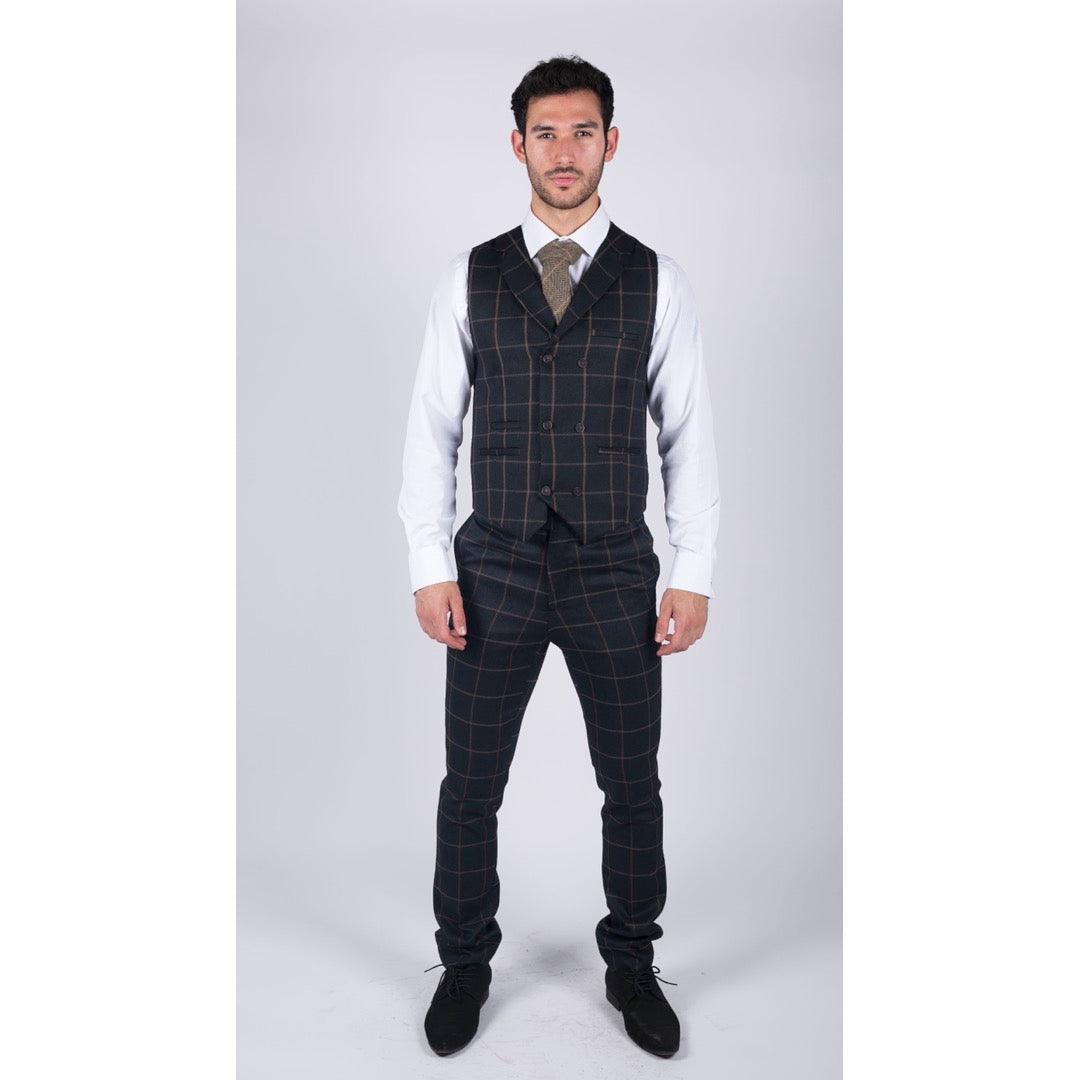 Mens Double Breasted Herringbone Tweed Blinders Vintage Check Waistcoat - Knighthood Store