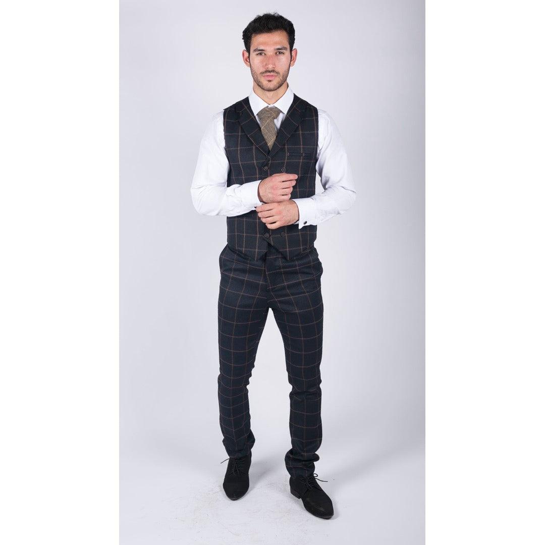 Mens Classic Waistcoat Prince Of Wales Check Navy Slim Fit Vintage Wedding - Knighthood Store