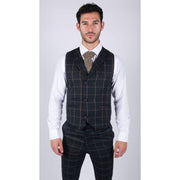 Mens Classic Waistcoat Prince Of Wales Check Navy Slim Fit Vintage Wedding - Knighthood Store