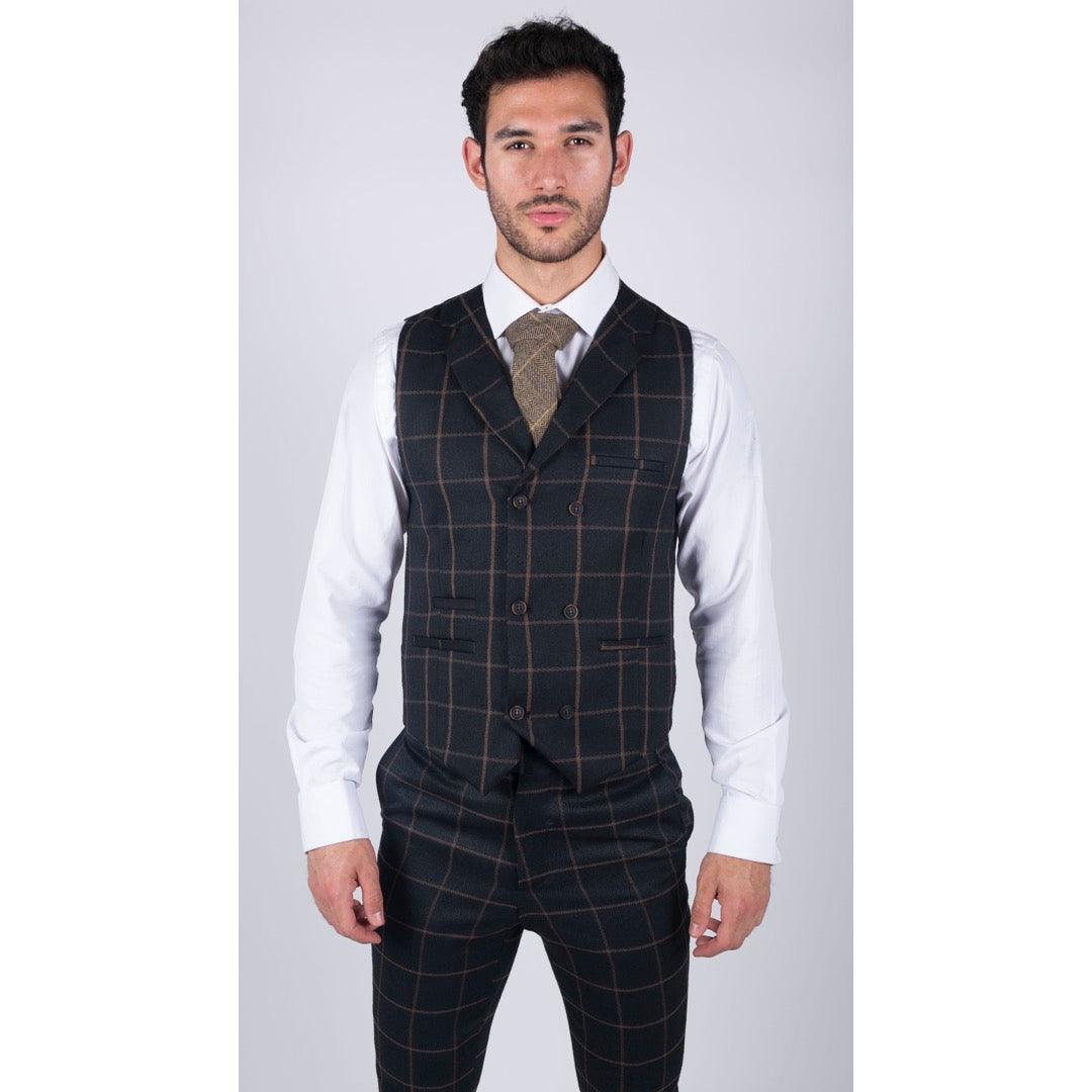 Mens Double Breasted Herringbone Tweed Blinders Vintage Check Waistcoat - Knighthood Store