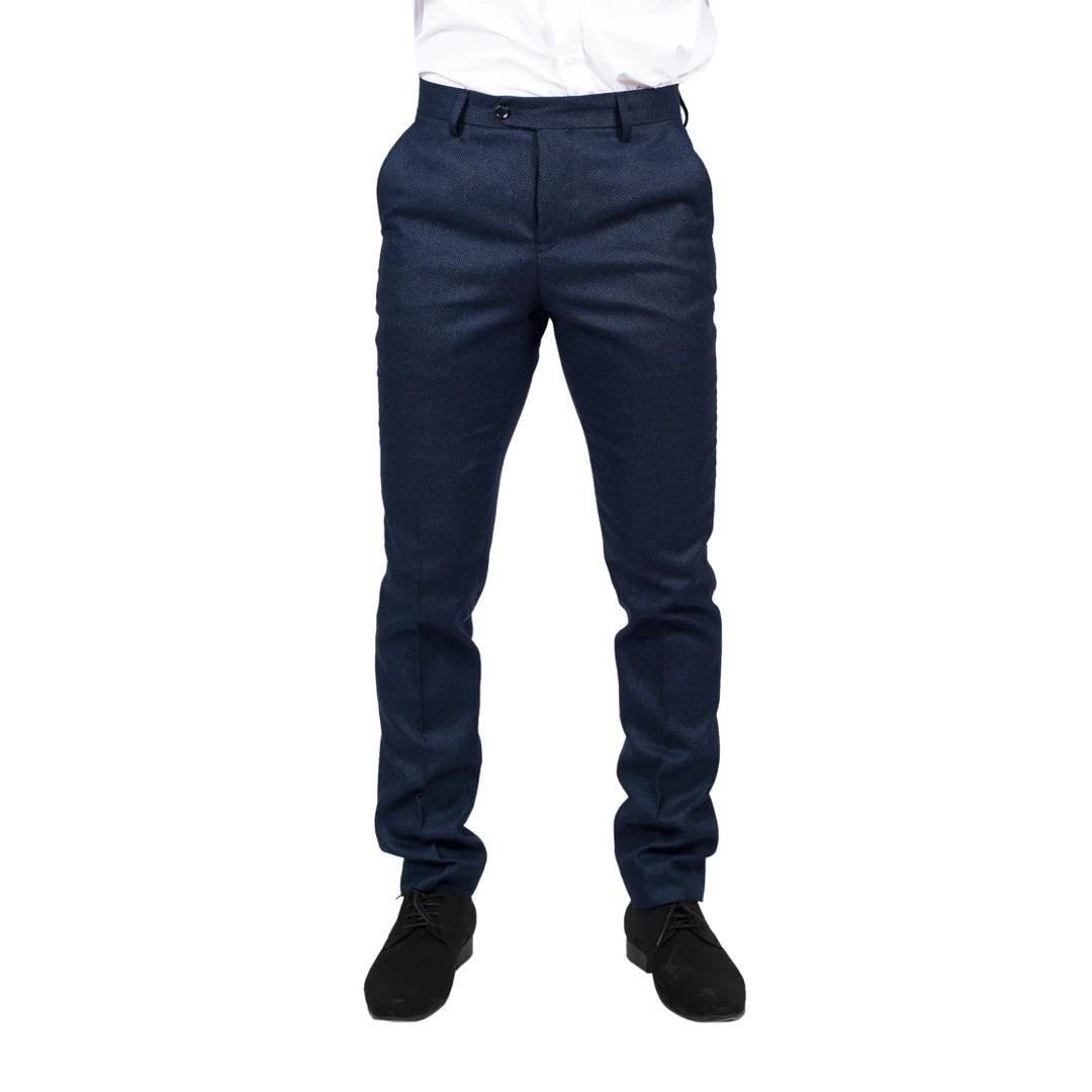 Mens Navy Blue Suit Trousers Birdseye Suit Wedding Prom Formal Smart Classic - Knighthood Store