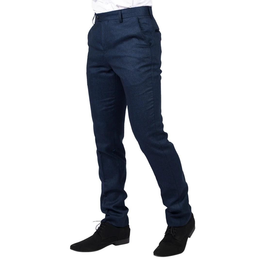 Mens Navy Blue Suit Trousers Birdseye Suit Wedding Prom Formal Smart Classic - Knighthood Store