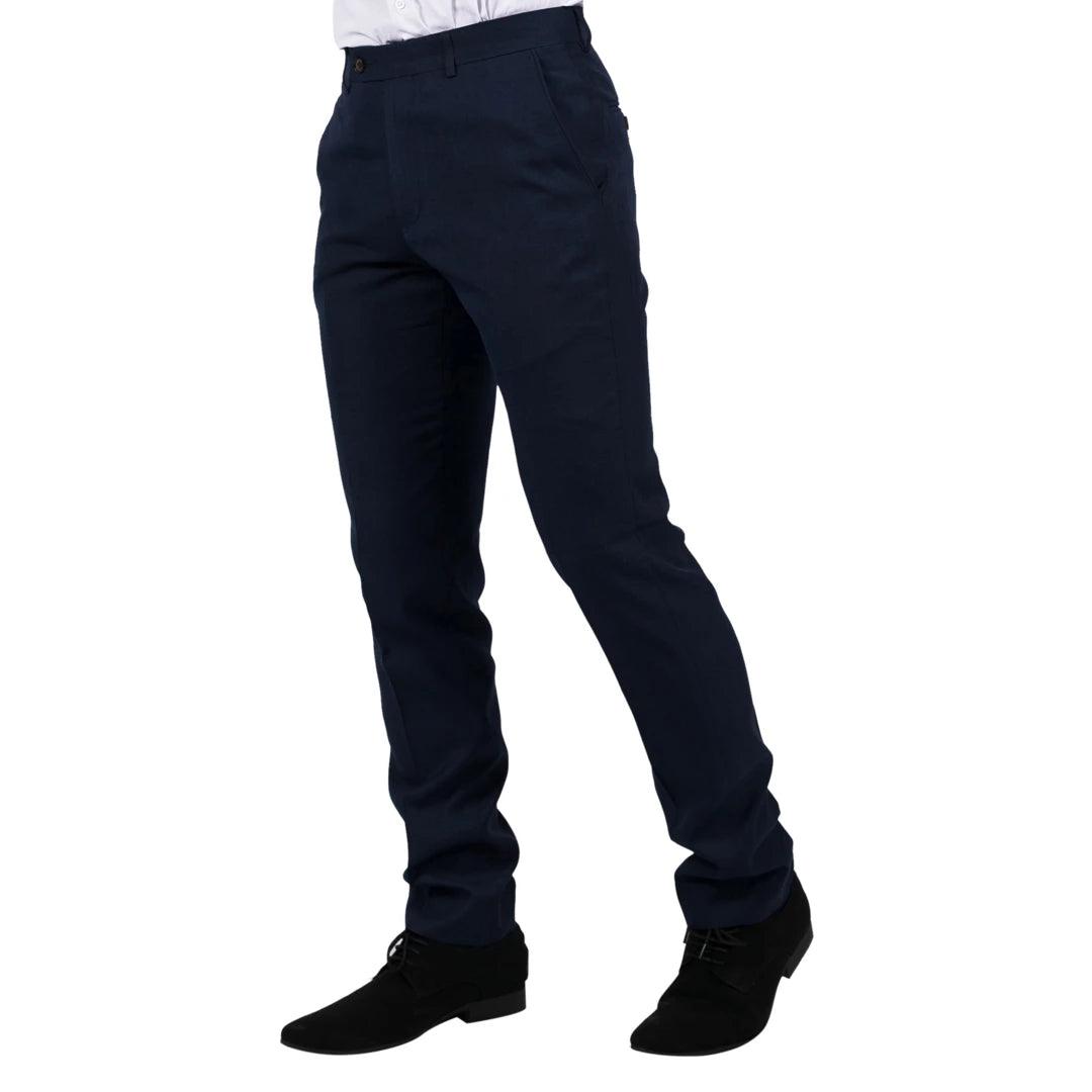 Mens Navy 3 Piece Trousers Tailored Fit Smart Formal Classic Wedding Retro Vintage - Knighthood Store