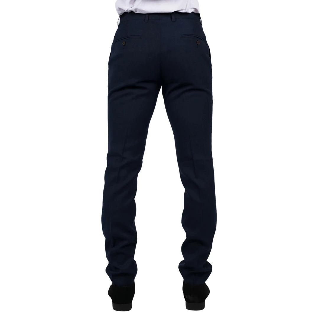 Mens Navy 3 Piece Trousers Tailored Fit Smart Formal Classic Wedding Retro Vintage - Knighthood Store