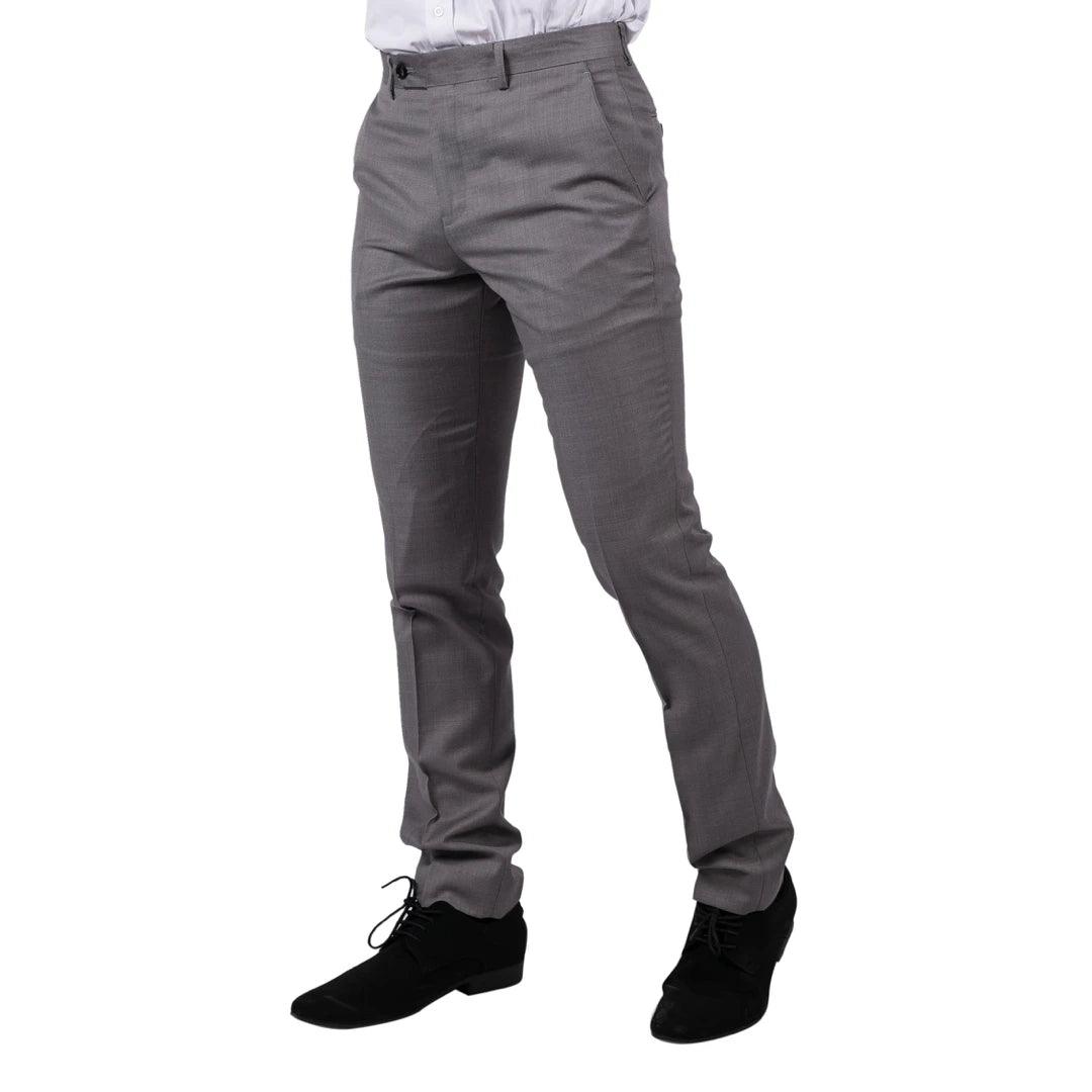 Mens Light Grey Trousers Classic Stitch Wedding Summer Prom Classic Grooms - Knighthood Store