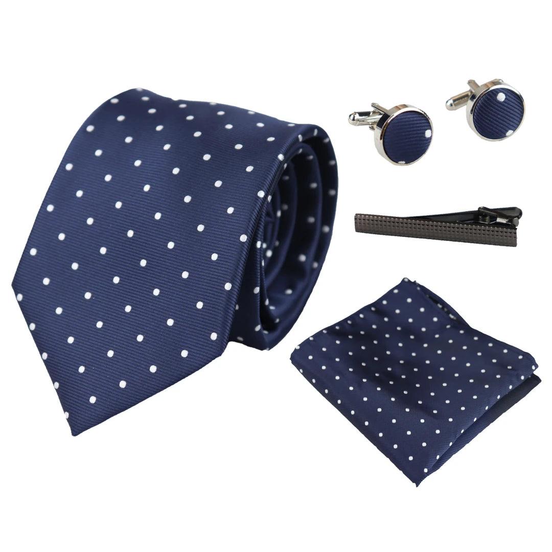 Dotted Neck Tie Gift Set Pocket Square Cuff Links Tie Pin Polka Dot Satin - Knighthood Store