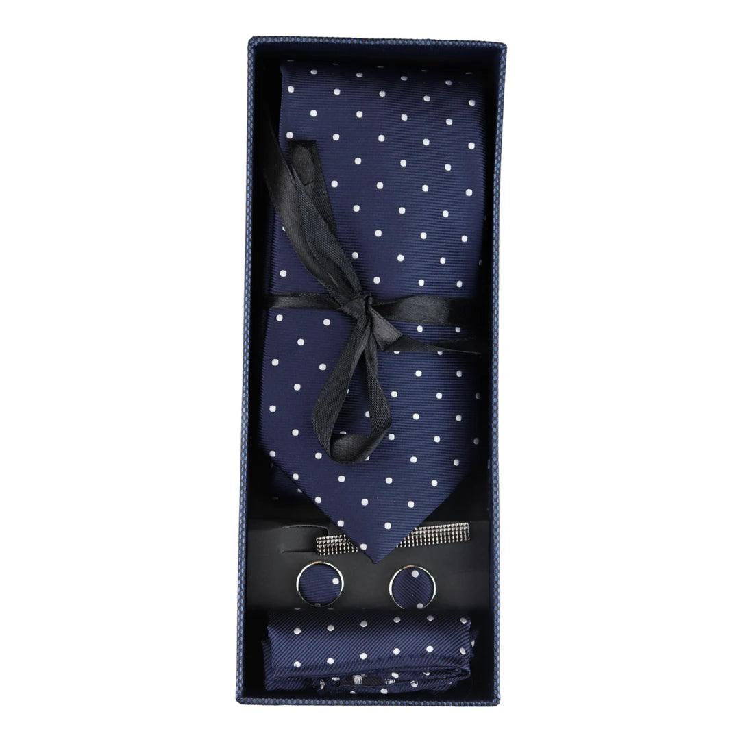 Dotted Neck Tie Gift Set Pocket Square Cuff Links Tie Pin Polka Dot Satin - Knighthood Store