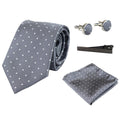 Dotted Neck Tie Gift Set Pocket Square Cuff Links Tie Pin Polka Dot Satin - Knighthood Store