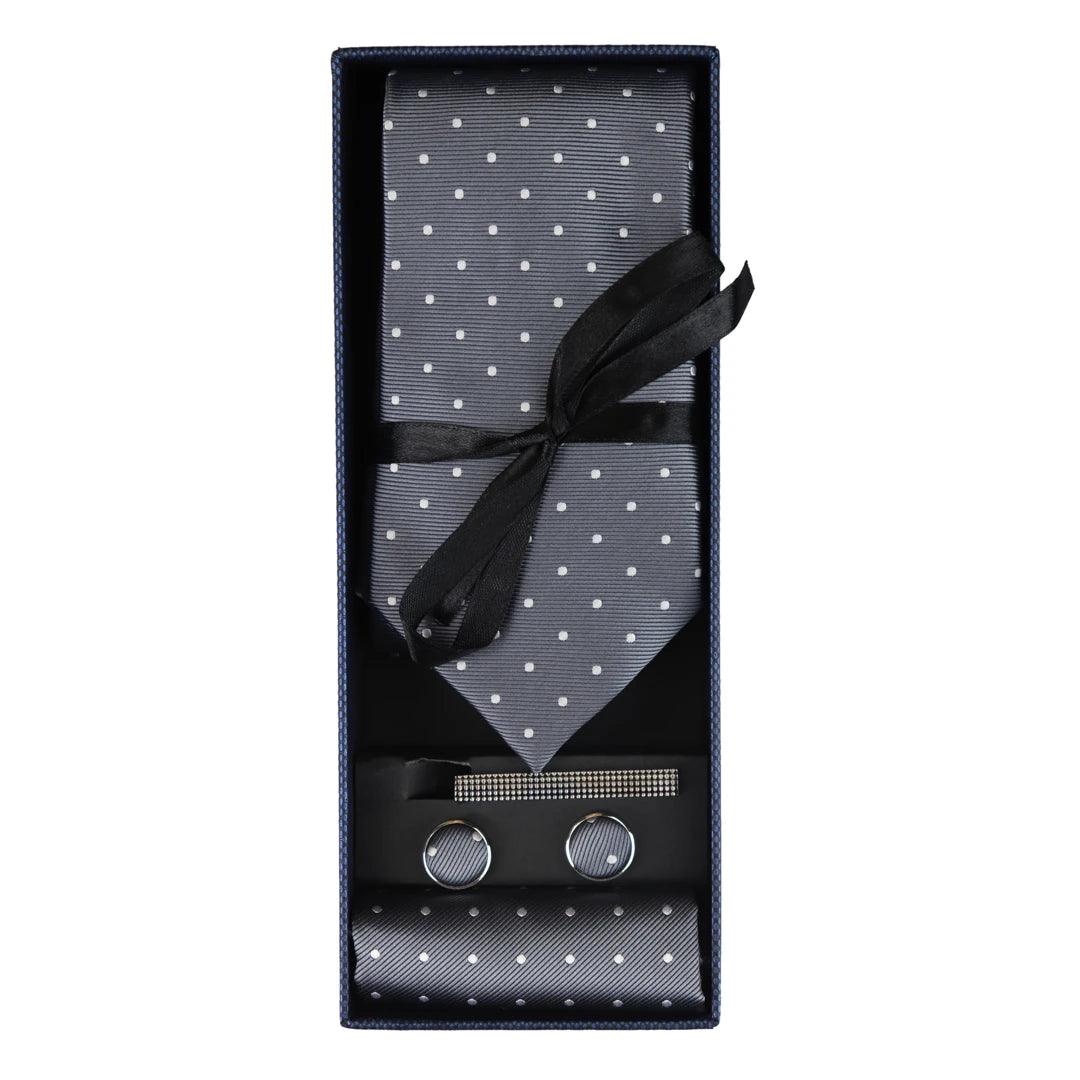 Dotted Neck Tie Gift Set Pocket Square Cuff Links Tie Pin Polka Dot Satin - Knighthood Store