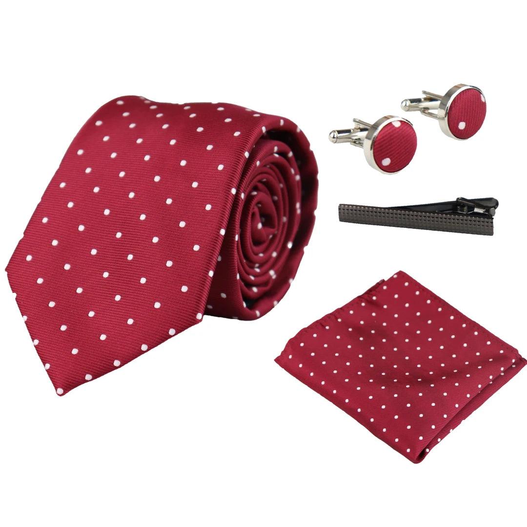 Dotted Neck Tie Gift Set Pocket Square Cuff Links Tie Pin Polka Dot Satin - Knighthood Store