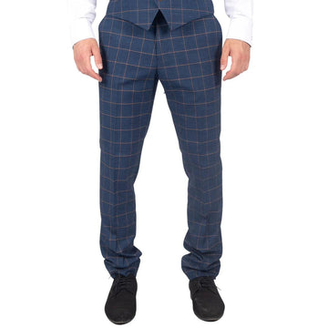 Mens Trousers Blue Orange Check Suit Retro Smart Tailored Fit Vintage - Knighthood Store