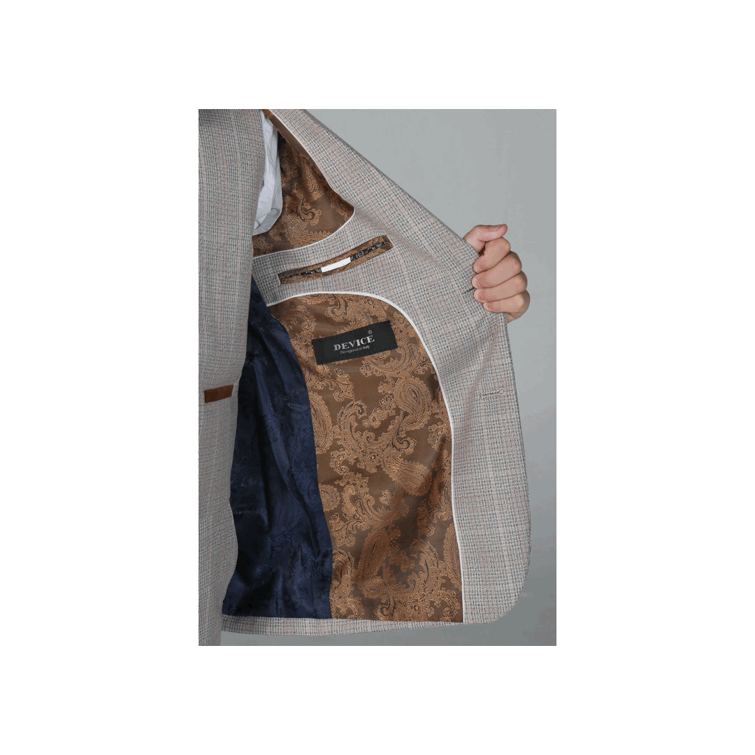 Boys Beige 3 Piece Checked Suit