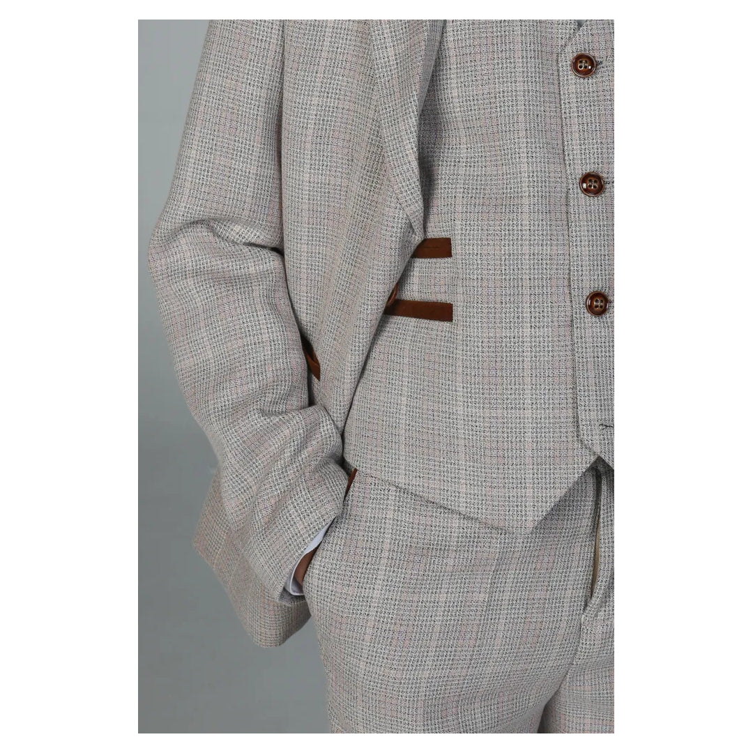 Boys Beige 3 Piece Checked Suit