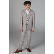 Boys Beige 3 Piece Checked Suit