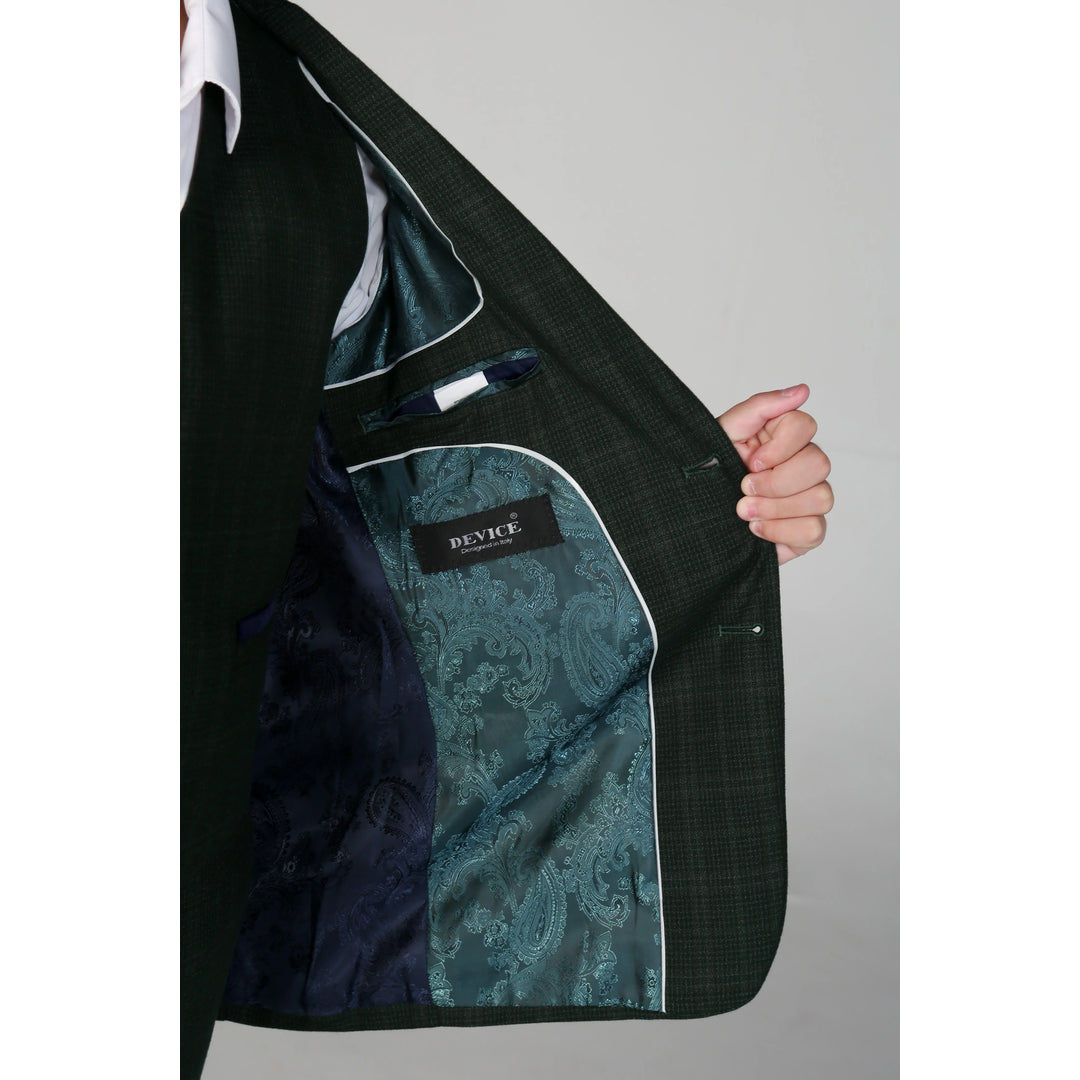 Boys Green 3 Piece Checked Suit