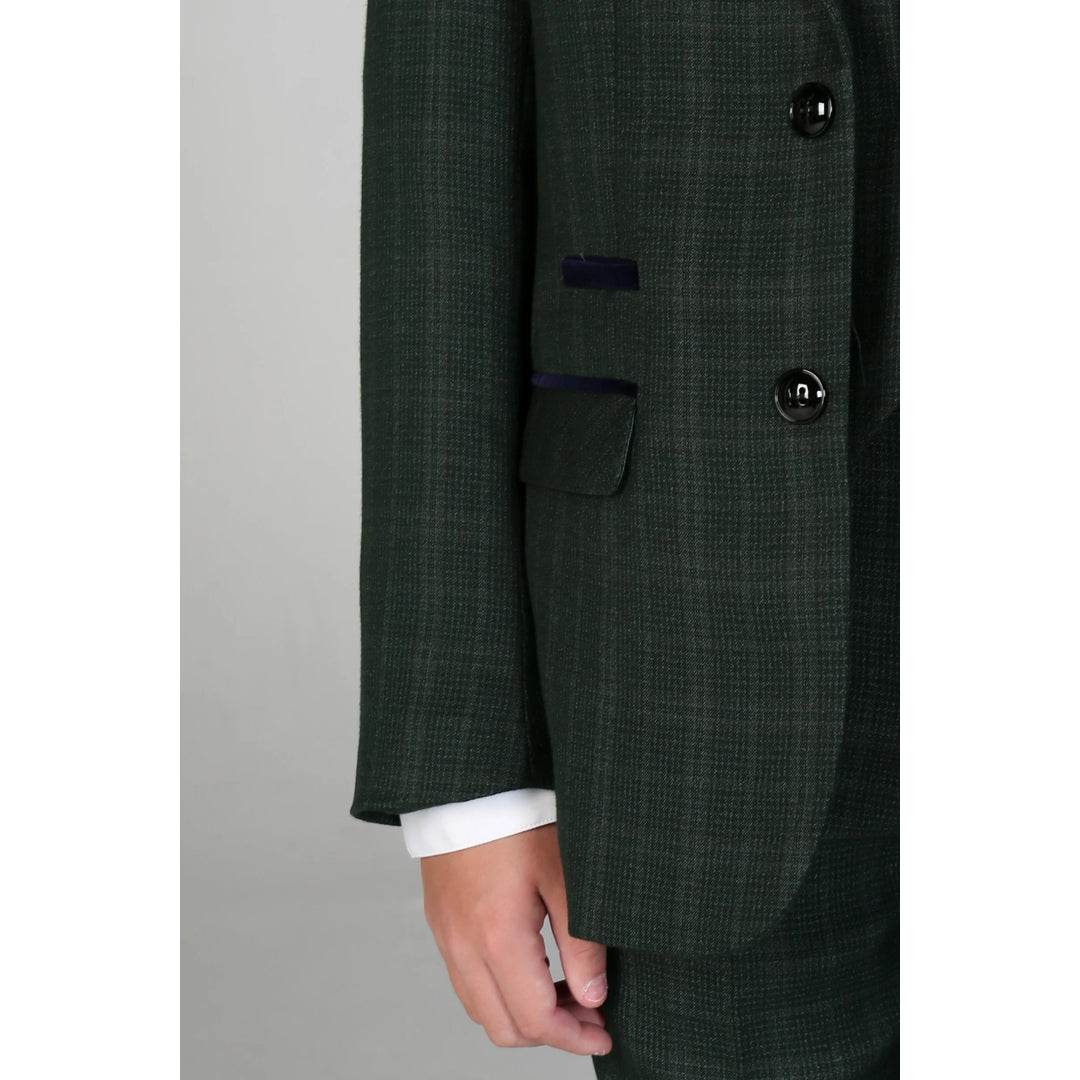 Boys Green 3 Piece Checked Suit