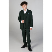 Boys Green 3 Piece Checked Suit