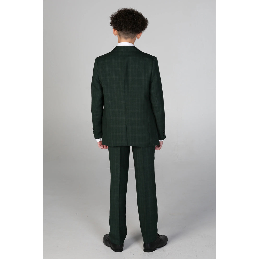 Boys Green 3 Piece Checked Suit