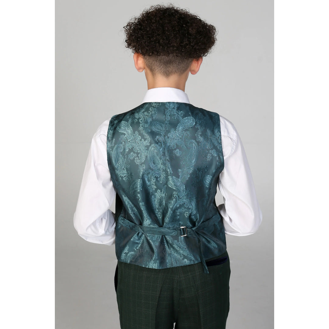 Boys Green 3 Piece Checked Suit