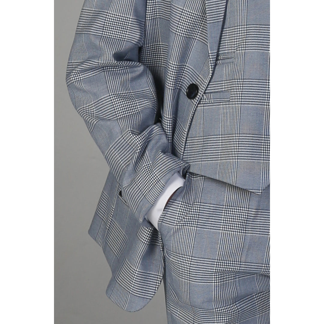 Boys Blue 3 Piece Check Suit